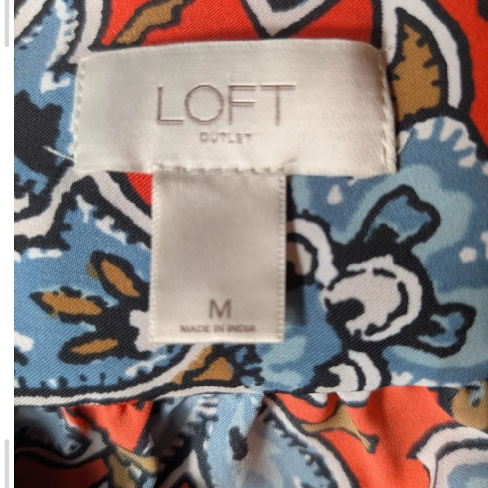 Pre-owned LOFT Red and Blue Patterned Dress - Picture 8 of 9